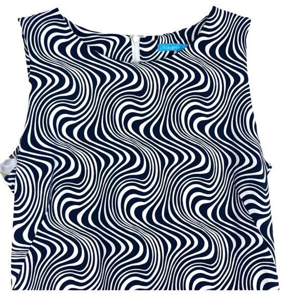 J. McLaughlin Catalina Cloth Wave print ruffle hem sleeveless dress Sz XS - Picture 2 of 7